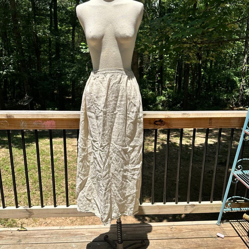 Shirin Guild Wheat Cream Linen Skirt Maxi Modern Minimalist Elastic Waist Large